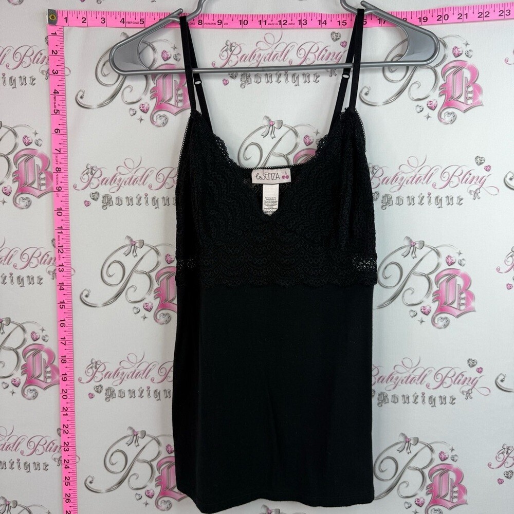 La SENZA tank top Lacie floral V neck Black Lace Trim Camisole Tank Top